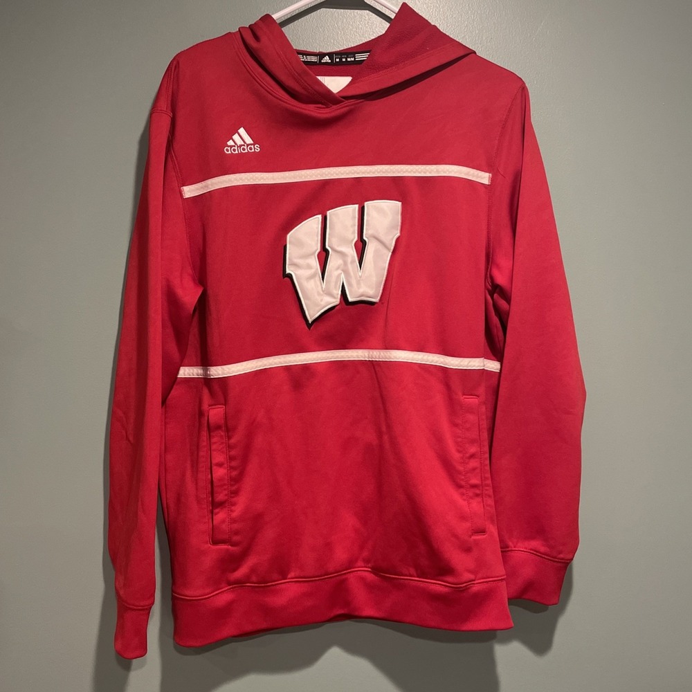 Wisconsin Badgers Hoodie Mens M Red Sweatshirt Team Logo Adidas Sweater